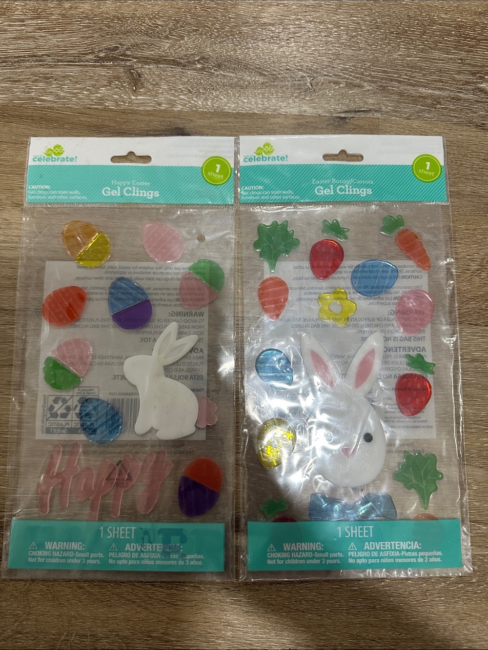 Easter Bunny Gel Clings - White & Multicolor happy Easter set of 2